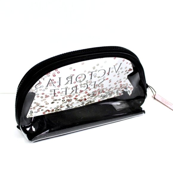 Victoria's Secret Clear Sparkle Confetti Zip Cosmetic Makeup Case Pouch Bag - Picture 3 of 5